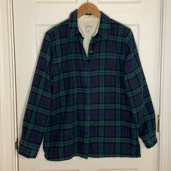 LL Bean Fleece Lined Scotch Plaid Flannel Shirt Shacket Medium - Picture 1 of 10